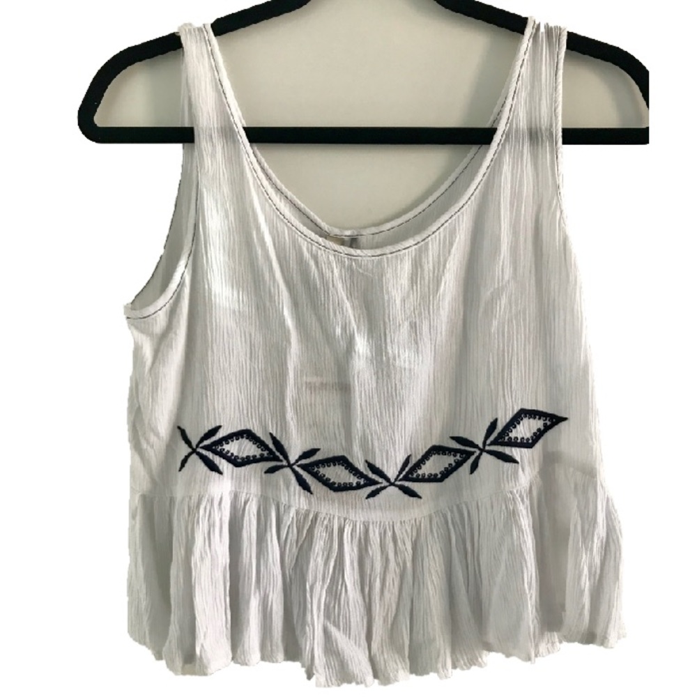 Paper Crane White Embroidered Tank